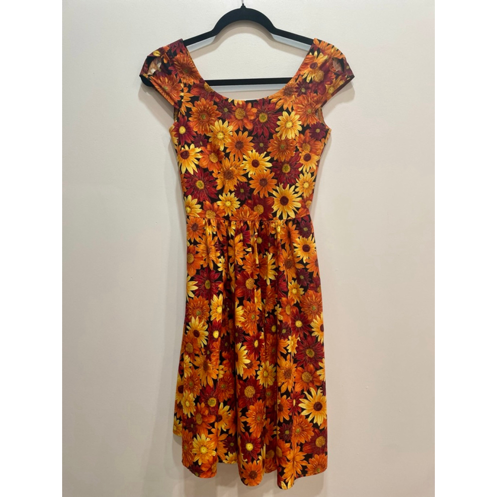Retrolicious Sleevless Sunflower Dress XS Retro Twee Trad Cottage Mod Pockets